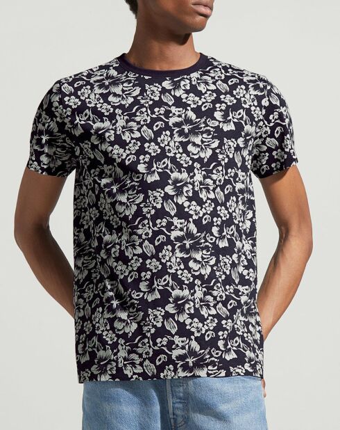T-Shirt Regular Fit à fleurs bleu foncé